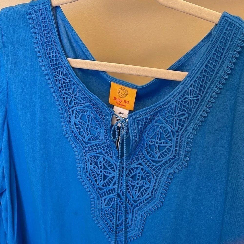 RUBY Rd. Blue With Lace & Tassels Front Top. Size 18W. D250/A1880 - Picture 2 of 5